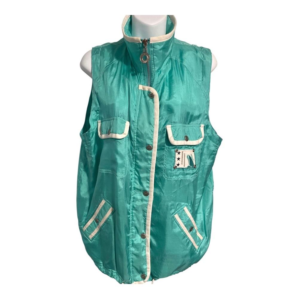 Mureli Teal Embroidered 100% Silk Full-Zip And Button Vest Women’s Small 90s